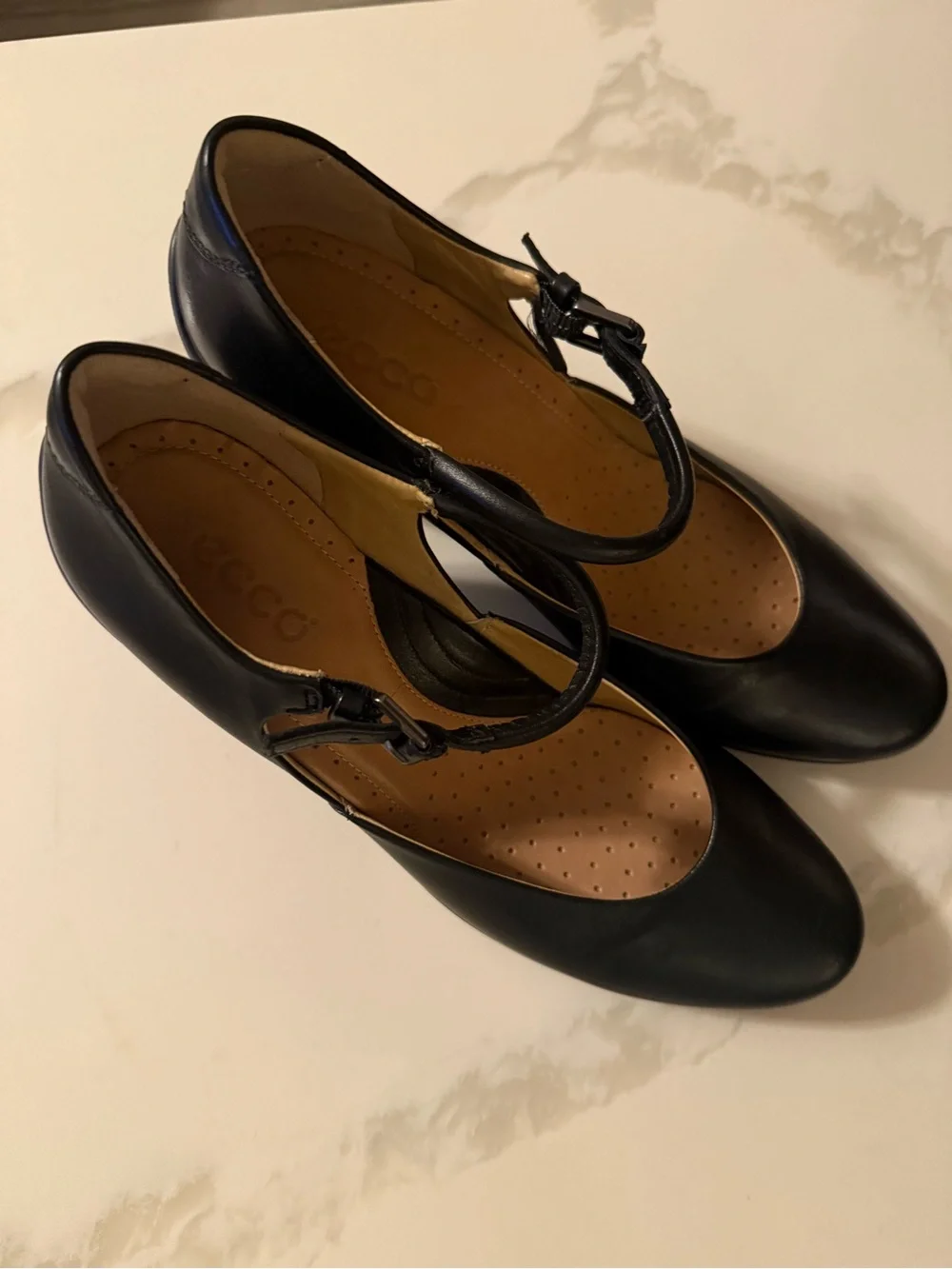 ECCO Shape Sculptured 65 Black Leather Mary Jane Block Heel Pump Shoes Size 10.5